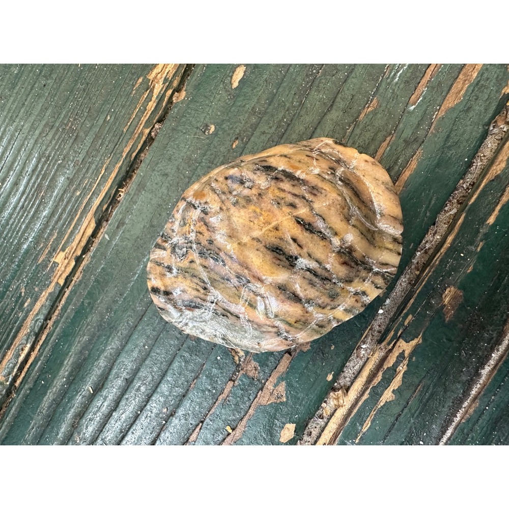 Hand Carved Polished Stone Turtle Figurine Tan Brown Striped Natural Rock A3510